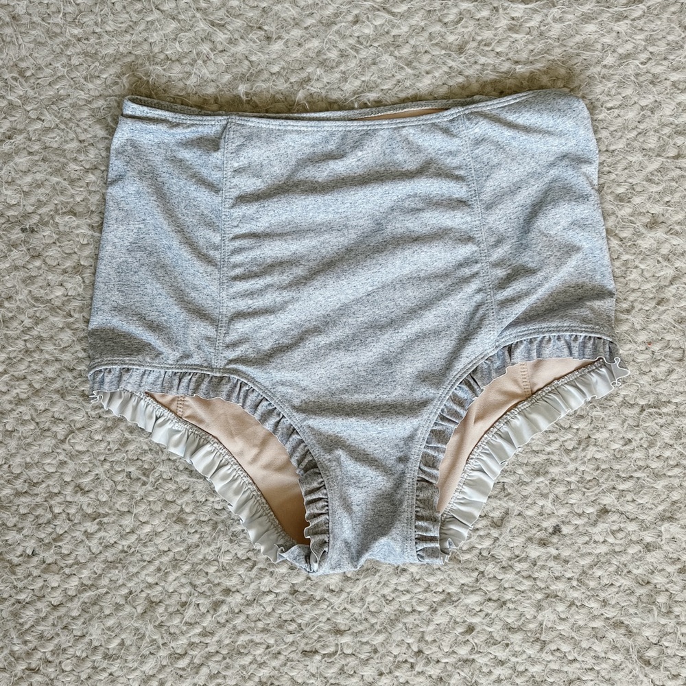 Kortni Jeane Heather Gray High-Waist Ruffle Bikini Bottoms